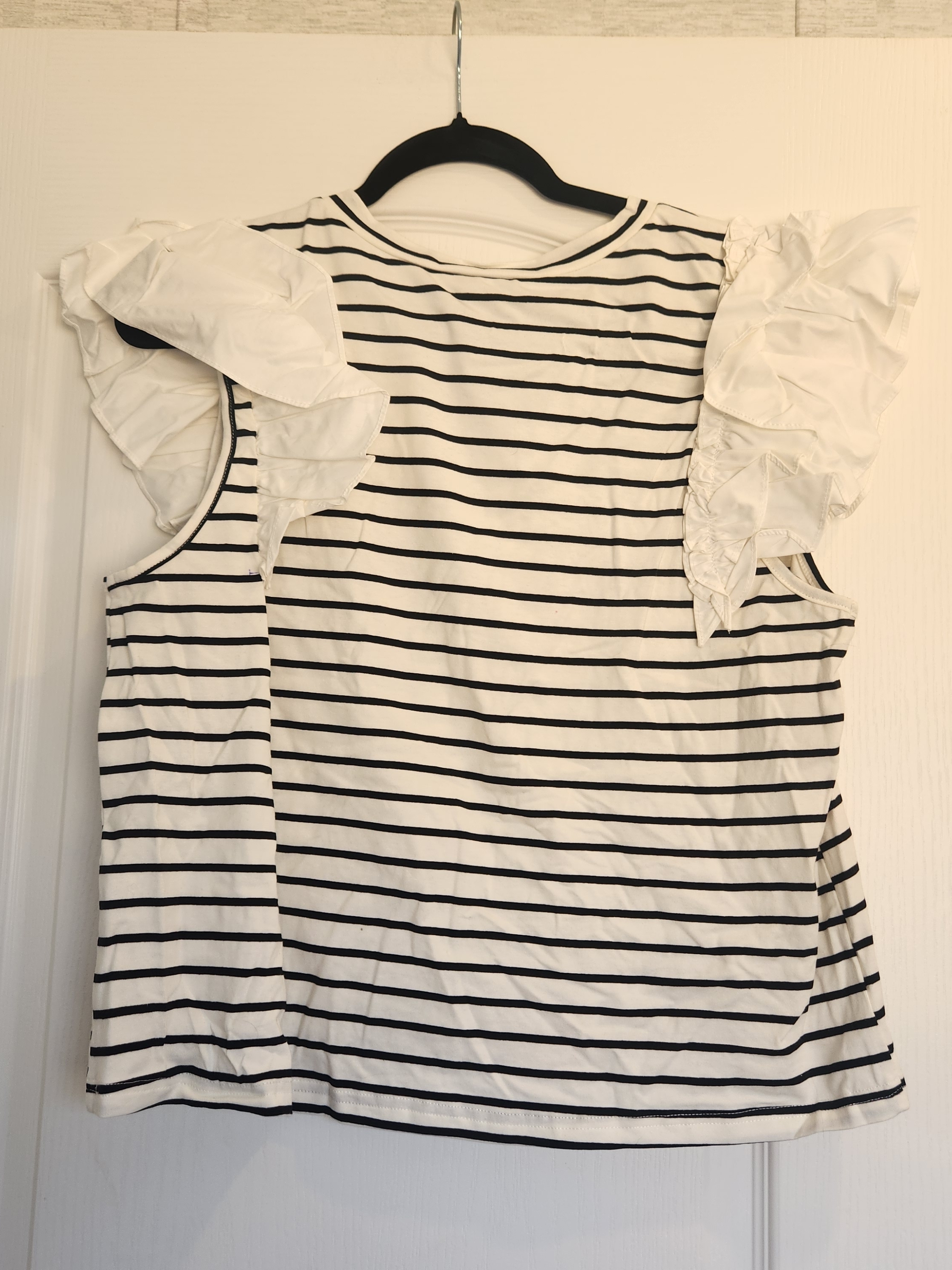 Jodifl White And Black Striped Ruffle Sleeve Top L Bnwt — image 4 of 4